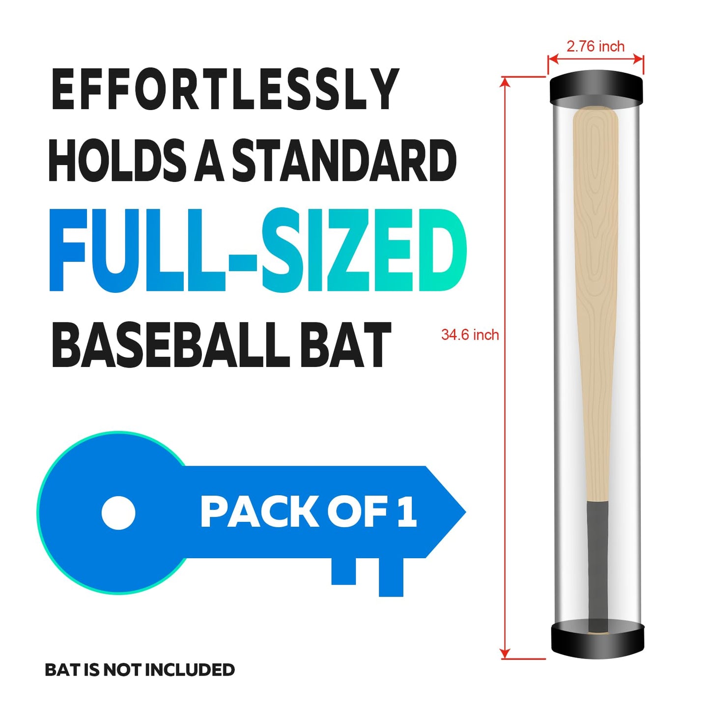 1Pc Round Baseball Bat Display-Case - Protect and Collect Baseball Bat, Baseball Stick Display Box with Black Rubber End Cover, Perfect for Baseball Stick Display, 2 3/4 "x 34" Dimensions, Bat Tube