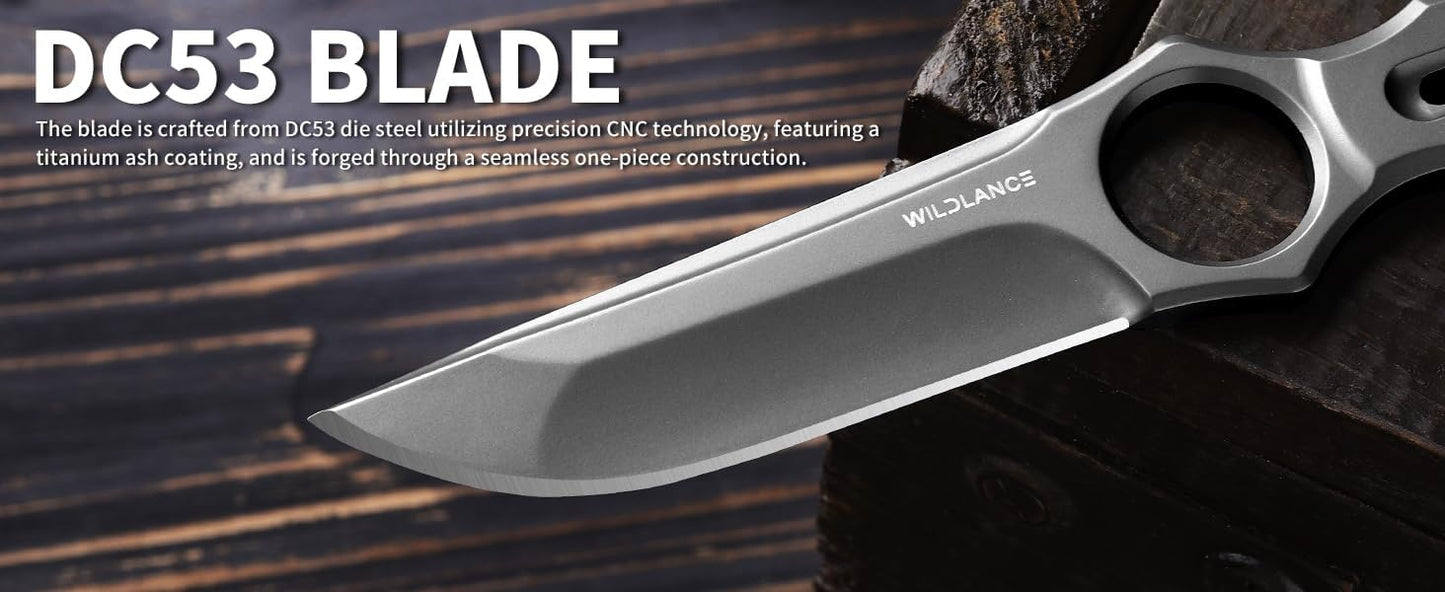EDC Fixed Blade Knife with Sheath, Camping Knife Fixed Blade 3.3" DC53 Steel Outdoor Survival Blade Full Tang Hunting Knives for Men Women IB-01, Silver
