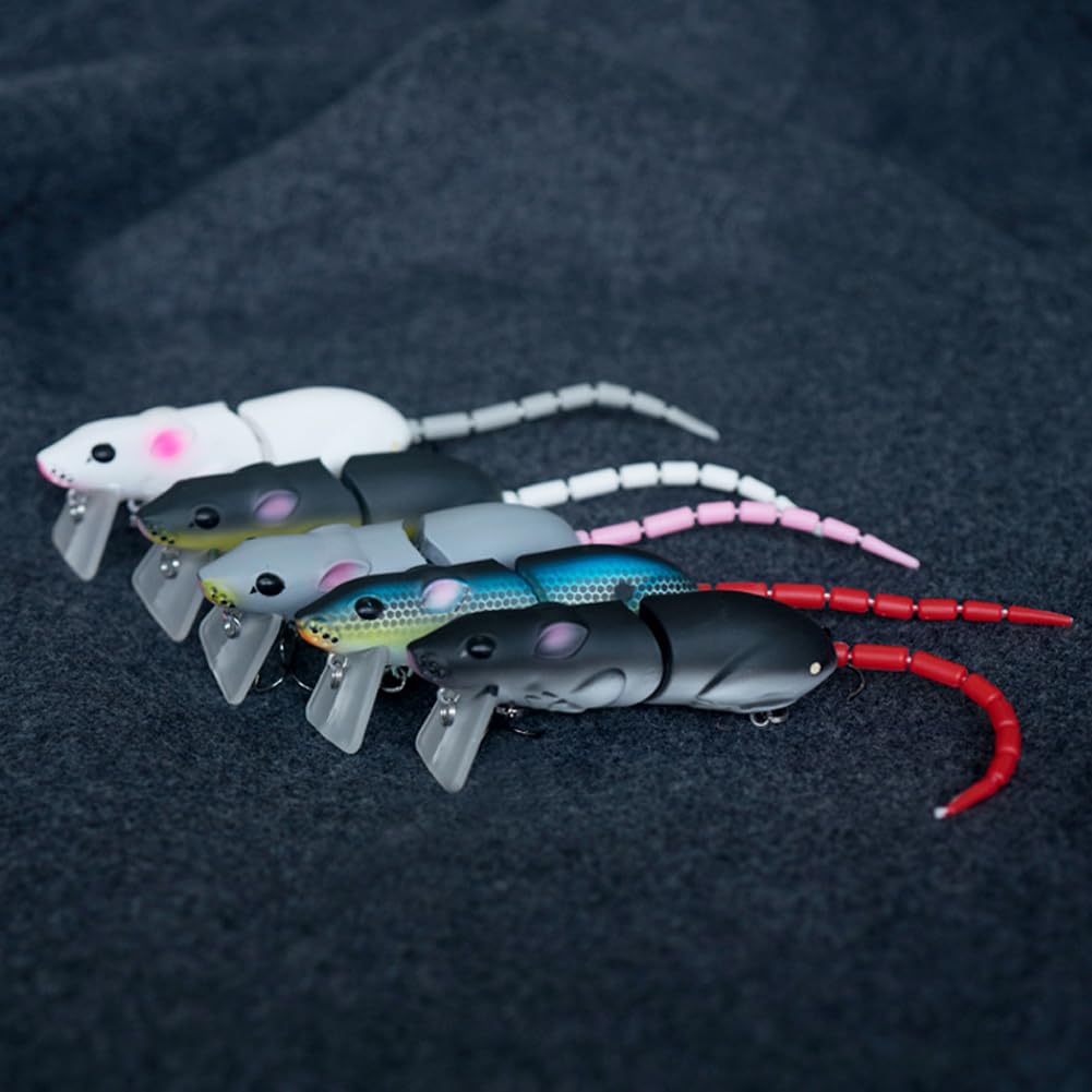 Gaderth 5pcs Mouse Fishing Lures with Treble Hooks, Multi Jointed Swimbaits, 15.5g/15.5cm Slow Sinking Minnow Artificial Fake Bait for Freshwater Saltwater Bass 5PCS