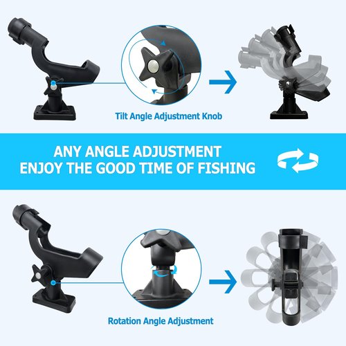 LBW Boat Fishing Rod Holders Side Deck Mount Kayak Rod Holder Adjustable Fishing Pole Holders for Boat Canoe Rail Mount 2 Pack