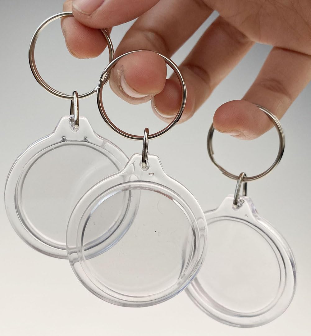 25Pcs Transparent 1.4 Inch Round Acrylic Photo Insert Keychain Blanks with Split Ring Circle Snap-in Photo Frame Keyring Blank Picture Keychains for Women and Men