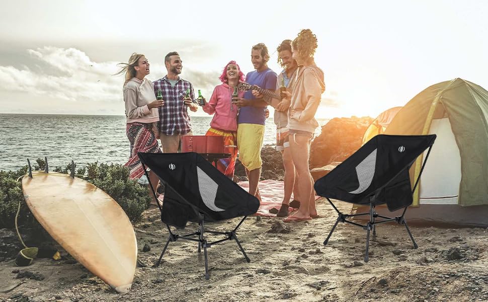D-LO Ultralight Camping Chair - Black - Upgraded Dual Pocket - High Strength 600D Oxford Fabric - 7075 Aluminum Alloy - Great for Camping, Hiking, Lounging