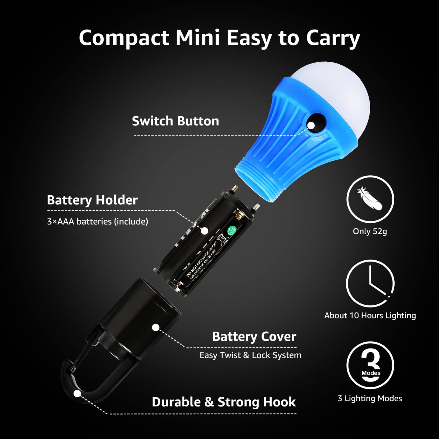Lepro Bundle - 2 Items: Lepro Vintage Rechargeable LED Camping Lantern & Lepro LED Camping Lantern Hanging Tent Light Bulbs with Clip Hook