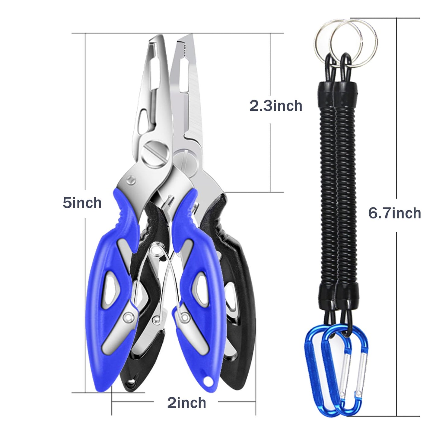 Fishing Pliers, Stainless Steel Fish Hook Remover 2PCS, Multi-Function Fishing Line Cutter Split Ring Opener, Fishing Braid Scissors Gear Accessories Fish Gripper with Lanyard Fly Fishing Tool