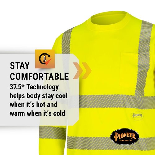 Pioneer Hi Vis Sleeved Cooling Shirt - Class 3 Safety Long Sleeve - for Construction, Roadway, Traffic