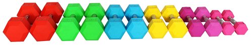 Signature Fitness Colored Rubber Encased Hex Dumbbell, Set Including 5, 10, 15, 20, 25, 30LB Pairs