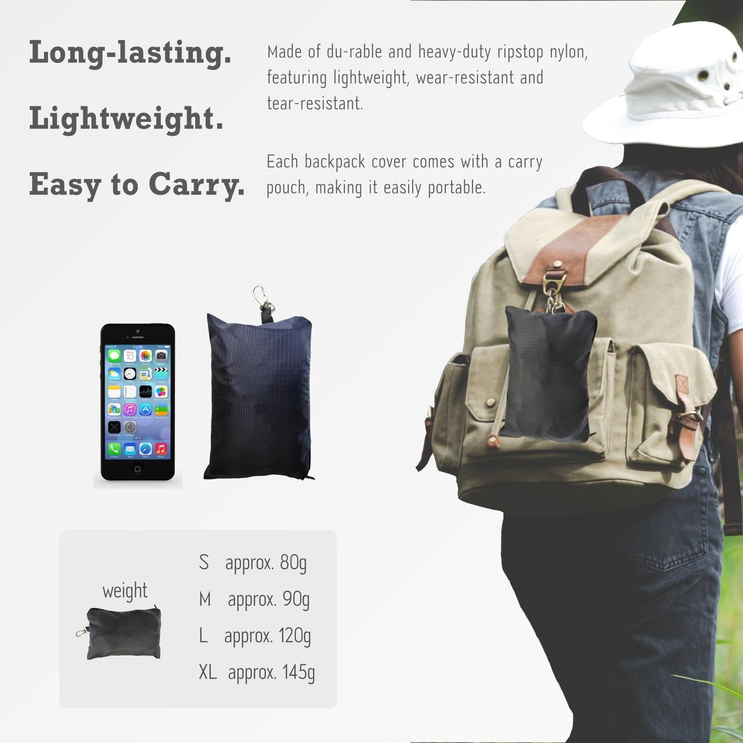 sheelokhwui Waterproof Backpack Rain Cover, Heavy-Duty Nylon Pack Cover with Upgraded Double Adjustable Closure System and a Carry Pouch for Hiking, Cycling, Camping, Outdoor (Dark Gray, XL, 65-90L)