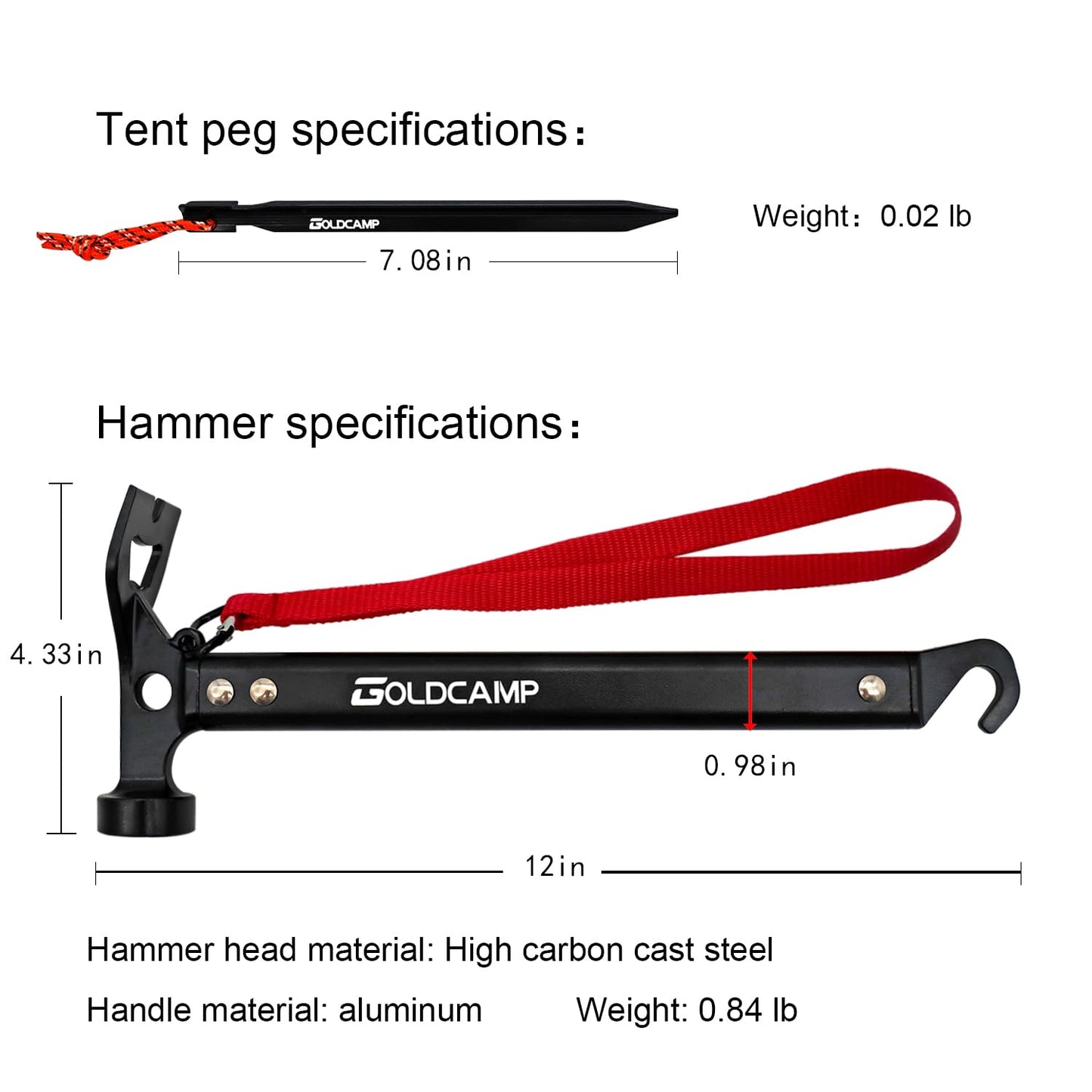 8 Pack Tent Stakes and Hammer with Canvas Storage Bag, Heavy Duty Camping Stakes for Outdoor Tent & tarp-Essential Accessories, Carbon Steel Aluminum Camping Hammer for Hiking Kit