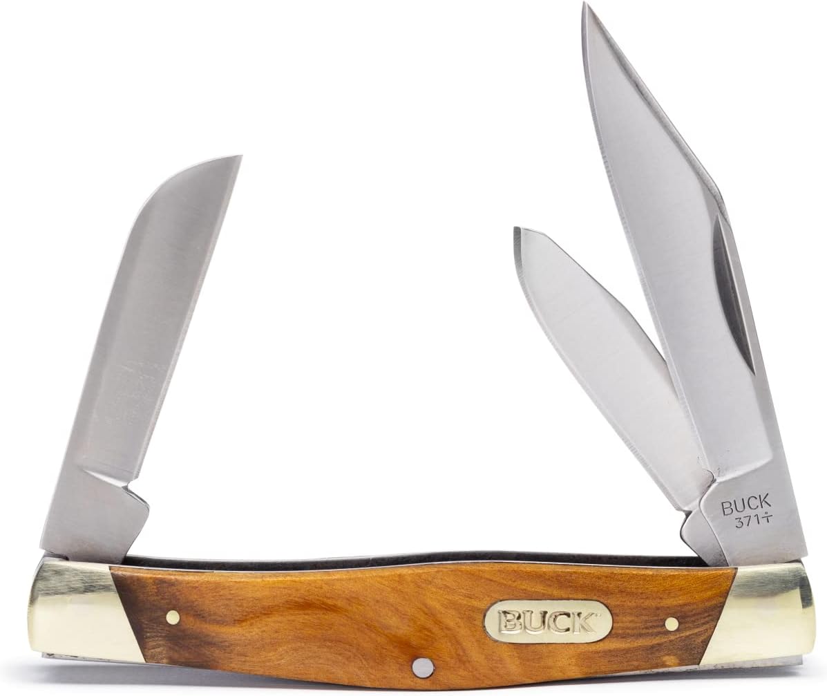 Buck Knives 371 Stockman 3-Blade Pocket Knife with Woodgrain Handle