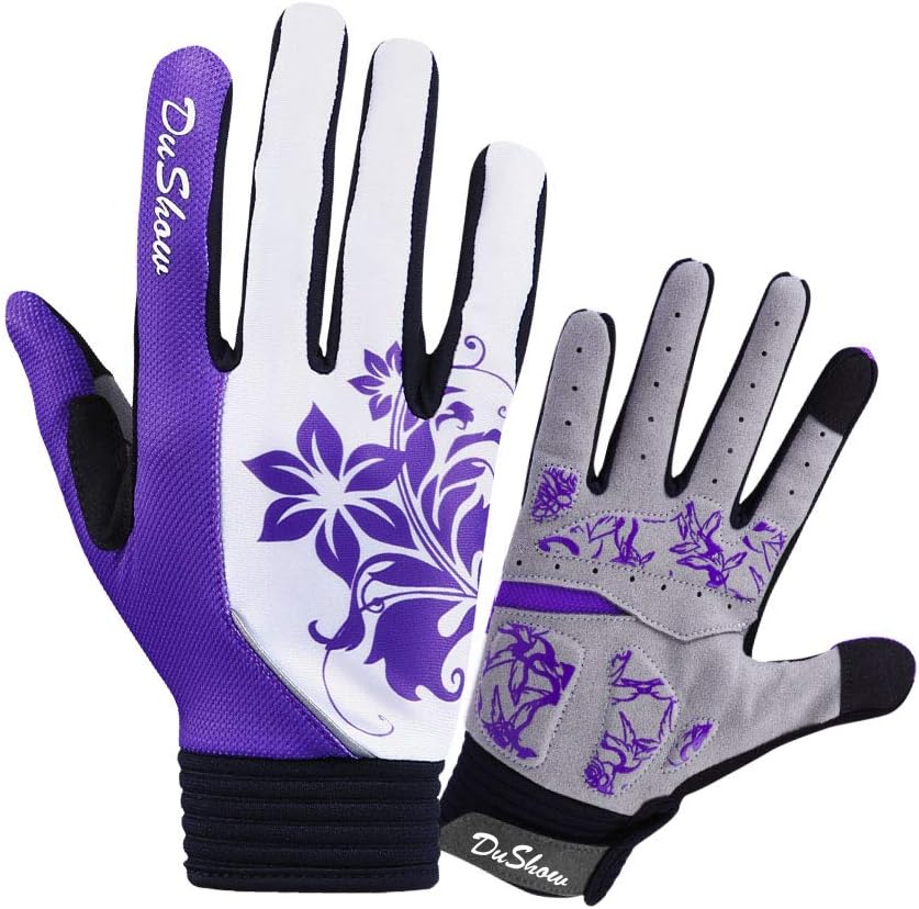 Pink Floral Cycling Gloves for Women | Full Finger Gel Padded Workout Gloves