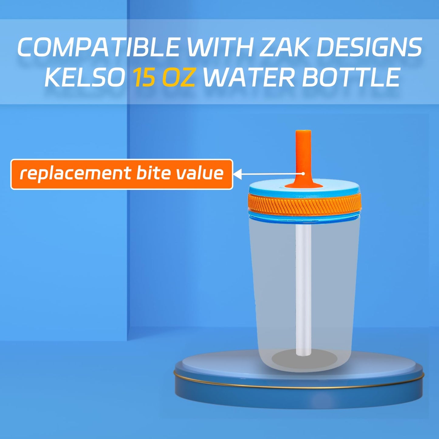 2pcs Bite Valve Compatible with Zak Designs Kelso 15 oz Water Bottle,Replacement Orange Bite Valve,Silicone material,BPA-Free and Durable