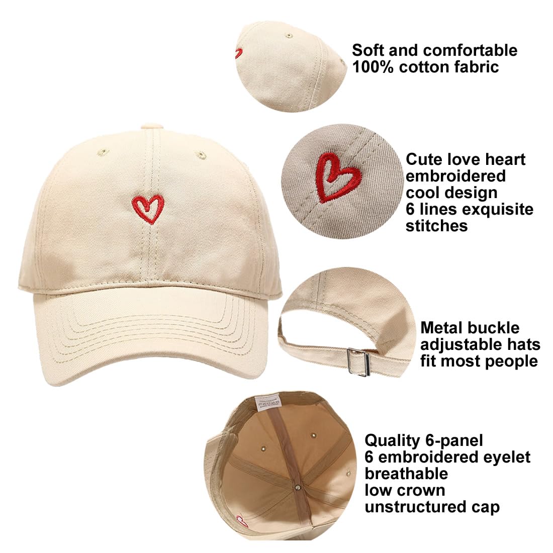 Quanhaigou Baseball Cap Dad Hat Adjustable Fashion Hats for Men Women Polo Trucker Unisex Style Headwear (Black Love Heart)