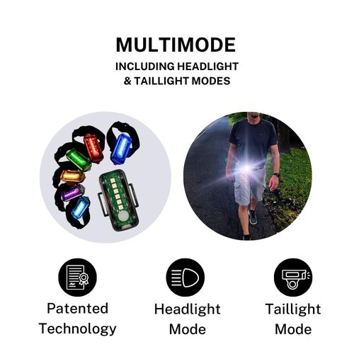 SpectraFLUX™ Ultra Bright Multicolor Wearable Safety Light for Bike, Running, Walking and More, USB Rechargeable, 12 Colors, 8 Modes including Taillight & Headlight, Clip-on and other Mounting Options
