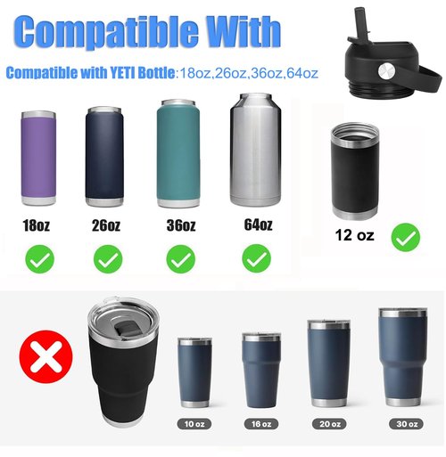 Straw lid for Yeti Rambler Water Bottle 18 26 36 64 oz, Replacement Cap Straw Cap for YETI Rambler Jr 12oz, 18 oz, 26 oz 36 oz 64 oz, Lid with Straw and Brush and Flexible Handle (Black)