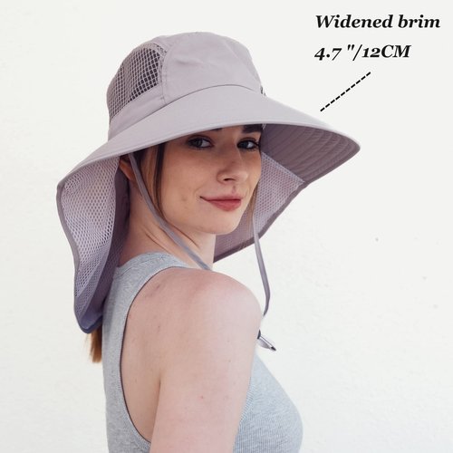 LMLALML Womens Sun Hats Hiking Fishinghat Wide Brim UPF 50+ UV Protection Gardening Hats with Large Neck Flap for Womens and Young Girls Light Gray