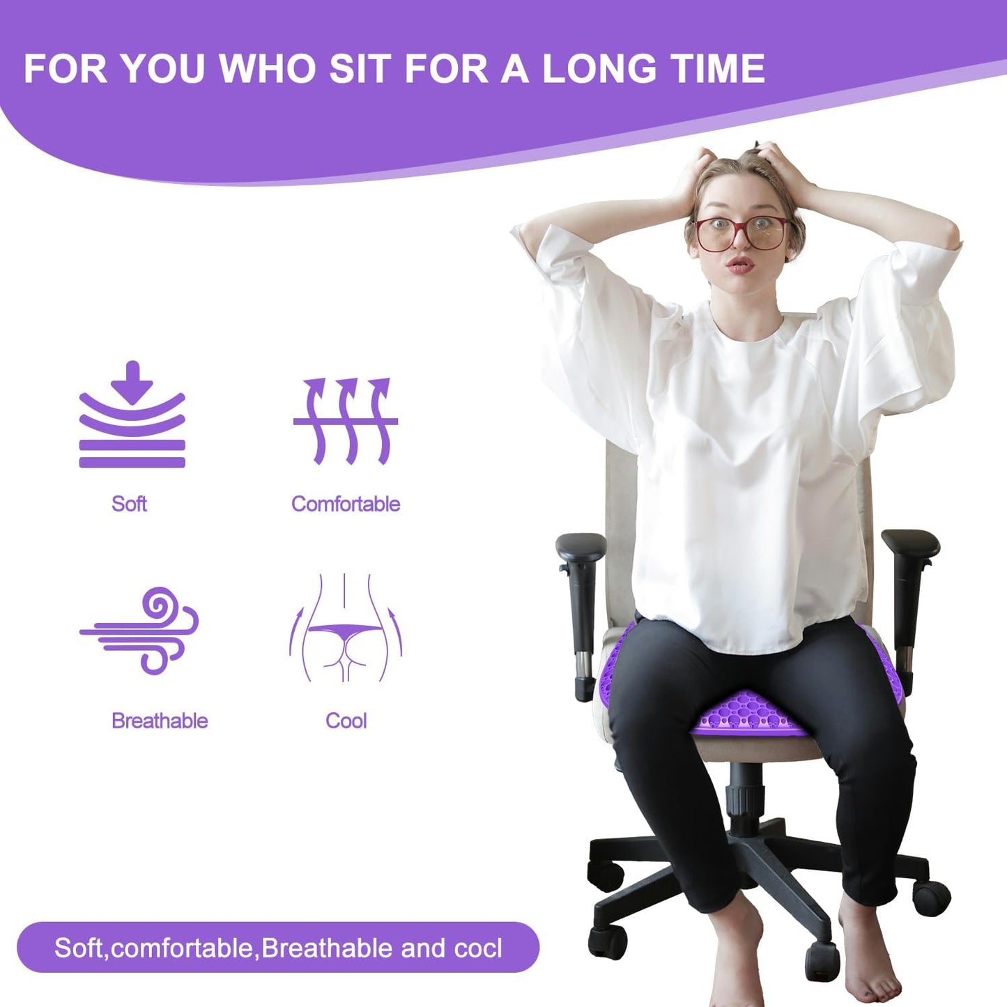 Large Gel Seat Cushion for Long Sitting with Non-Slip Cover,Soft & Breathable,Seat Cushion for Chair,Car,Office,Desk Chair,Wheelchair (17" x 15")