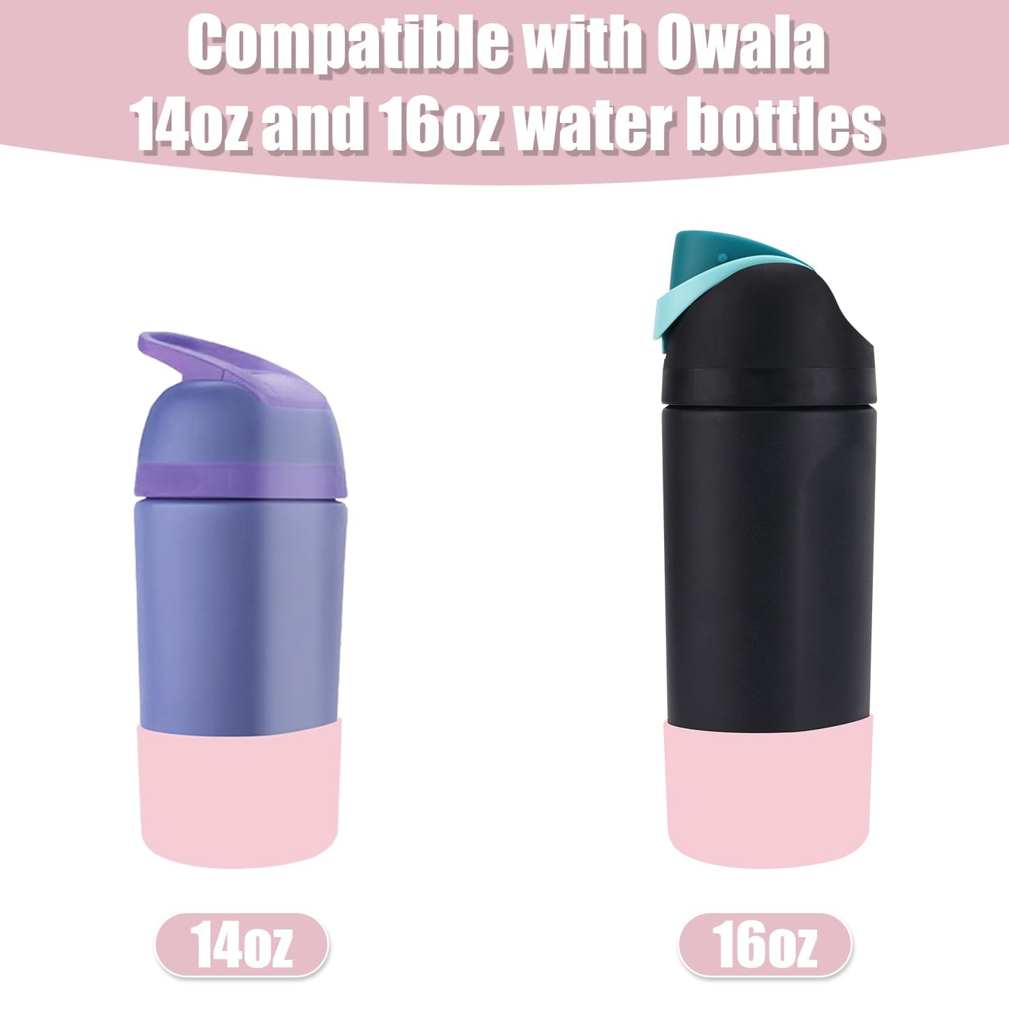 2pcs Silicone Boot for Owala Kids Water Bottle 16oz/14oz, Anti-Slip Water Bottle Cover Sleeve Anti-Dent Bottom Protector Wraps Compatible with Owala Kids Stainless Steel Bottle Accessories(Light Pink)