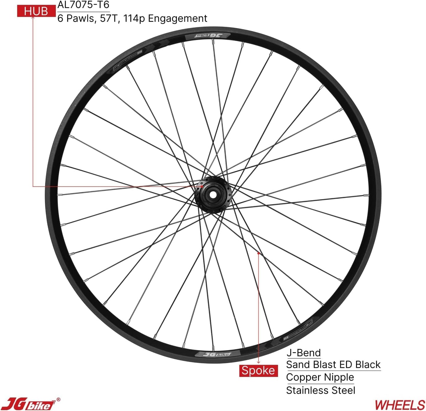 JGbike M30 Mountain Bike Wheelset, 32H 57T 114POE, Presta Valve, Tubeless Ready - Rear 29" 148 * 15mm HG Driver