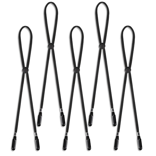 KALIONE 5 Pcs Adjustable Hat Strap Clips Elastic Hats Removable Chin Cord, Windproof Hat Strap Clips Anti-Lost Cap Strap Clips for Golfing Boating Fishing Hat Outdoor Black, 6