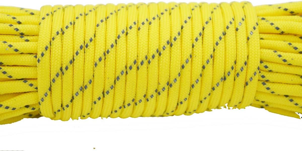 100FT Reflective Paracord 7 Core 550 Parachute Cord (Yellow)