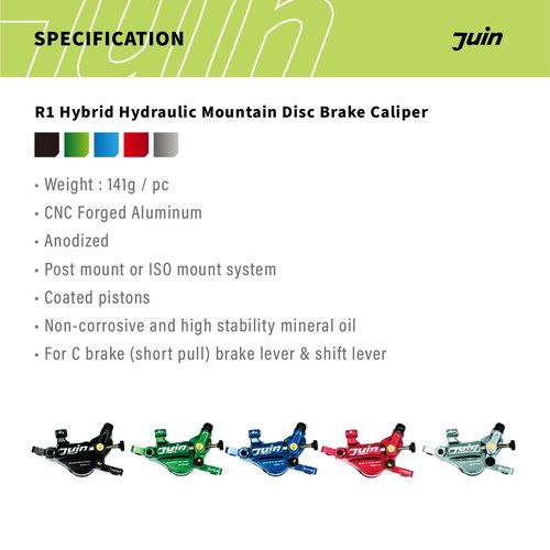 Juin R1 Hybrid Hydraulic Disc Brake Caliper, Mechanical/Hydraulic Disc Brake Kit, Black