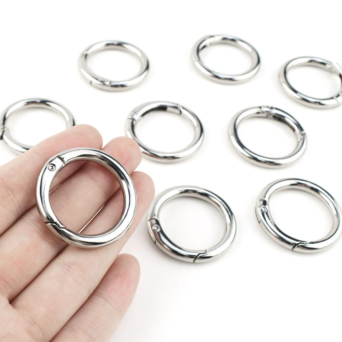10 Pack Spring O Rings Round Carabiner Clip Key Ring Buckle Zinc Alloy Round Spring Snap Hooks for Keychain Keyring DIY Purse Handbag Chain Rings Clip Replacement (Silver)