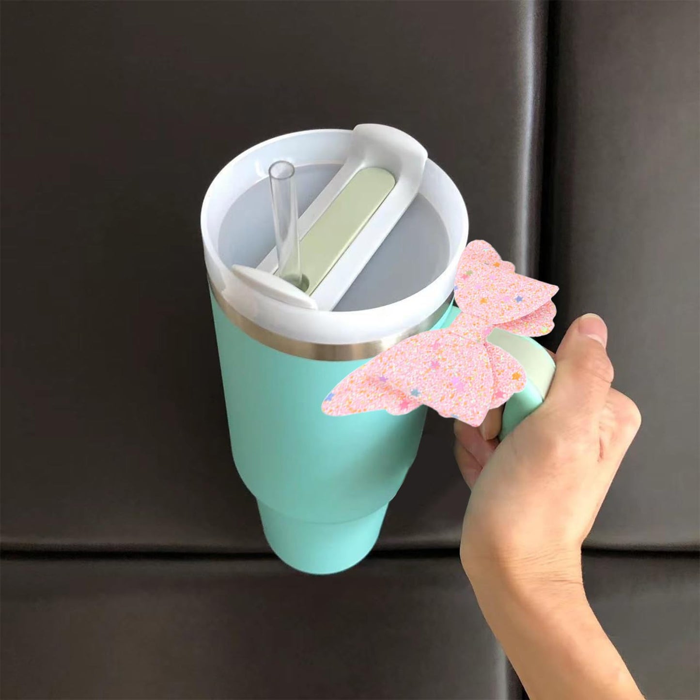 kapitomanio 2PCS Glitter Bow Charms for Stanley Cup CuHandle Bow for Tumblers Stanley Cup Accessories, Water Bottle Decorations (Pink2)
