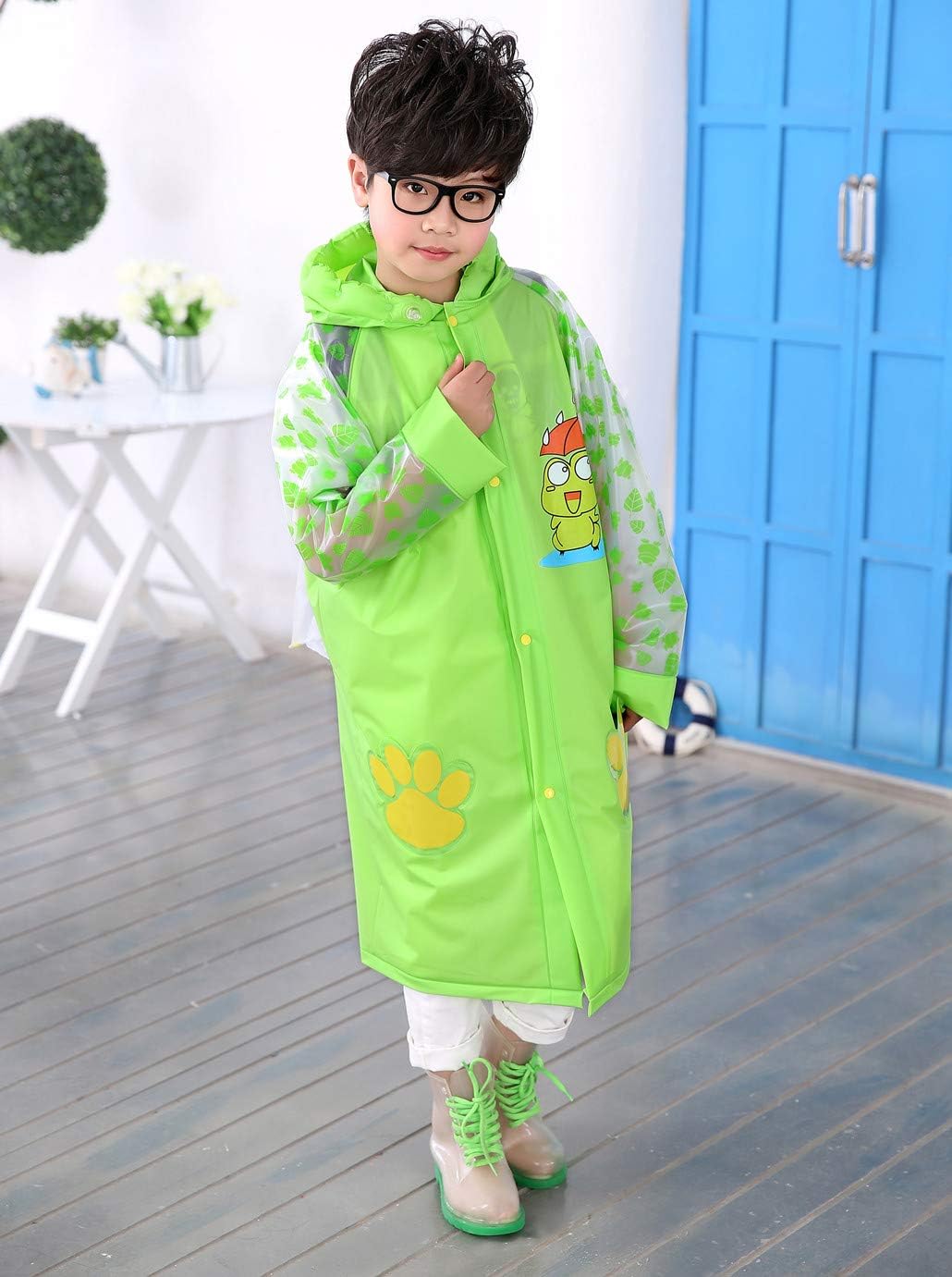 Kids Rain Coat for Kids Raincoat Girls Boys Reusable Rain Poncho Jacket Gear Schoolbag Position Packable Rainwear