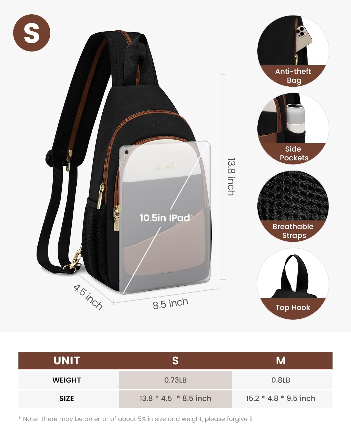LOVEVOOK Sling Bag for Women, Convertible Sling Backpack, Small Water-resistant Daypack, Travel Chest Bag, Black, Brown, Beige