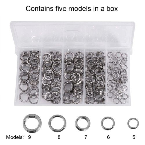 Tgpiao 200PCS 5Sizes Stainless Steel Fishing Split Rings,Heavy Duty Split Rings Solid Lures Connectors Fishing Tackle, Fishing Tackle Ring