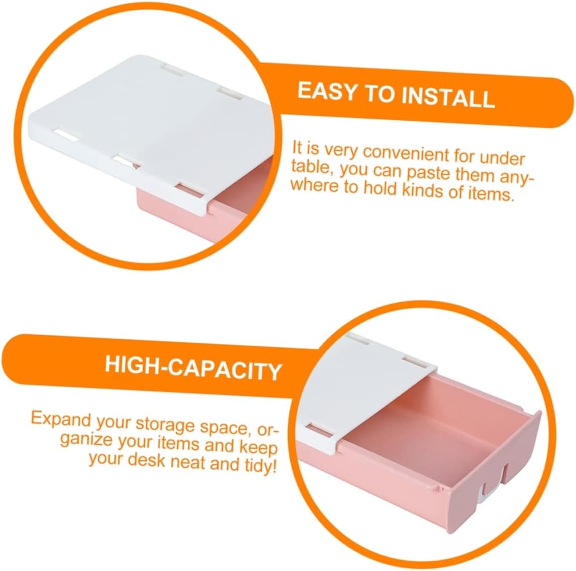 Homoyoyo Drawer Storage Box Hidden under Desk Organizer Smooth Surface Easy to Pull Holds Pencils Erasers Kitchen Items Jewelry