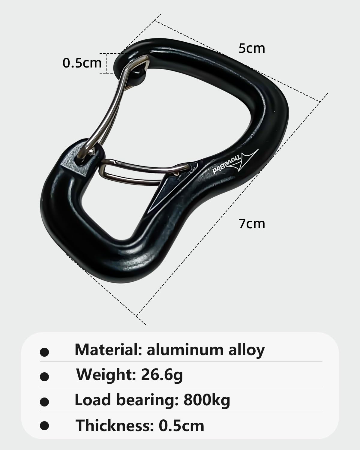 Travel Bird Heavy Duty Carabiner Clip Hook 8KN (1763 lbs), 2 PCS Ultra-Light Aluminum Caribeaners with Double Door D Ring Shape, for Hammock, Camping, Hiking, Backpacking, Dog Leash, Keychain Clip