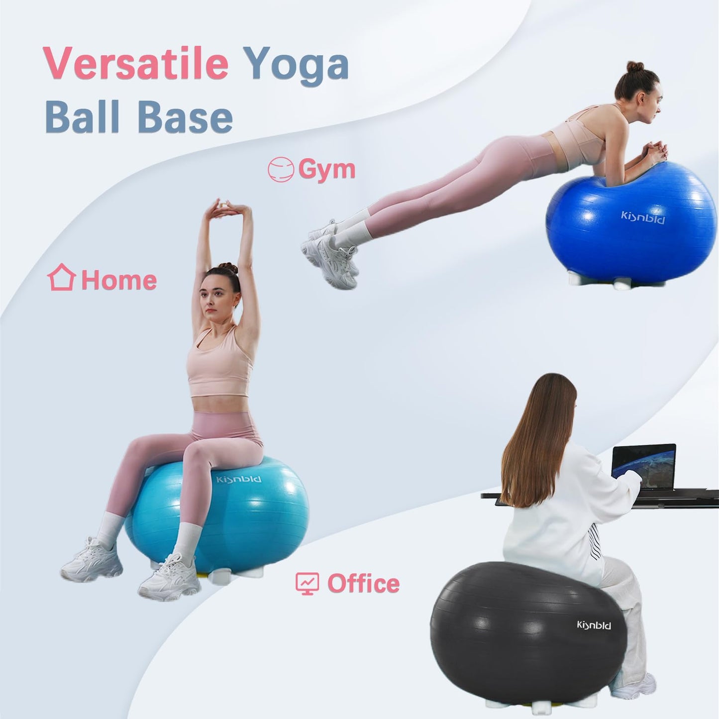 kisnbld Exercise Ball, Daisy Shaped Yoga Ball Base with Resistance Bands for Stability, Yoga, Balance & Preganancy, Anti-Burst Ball Chair for Office, Home & Gym(65cm/22in)