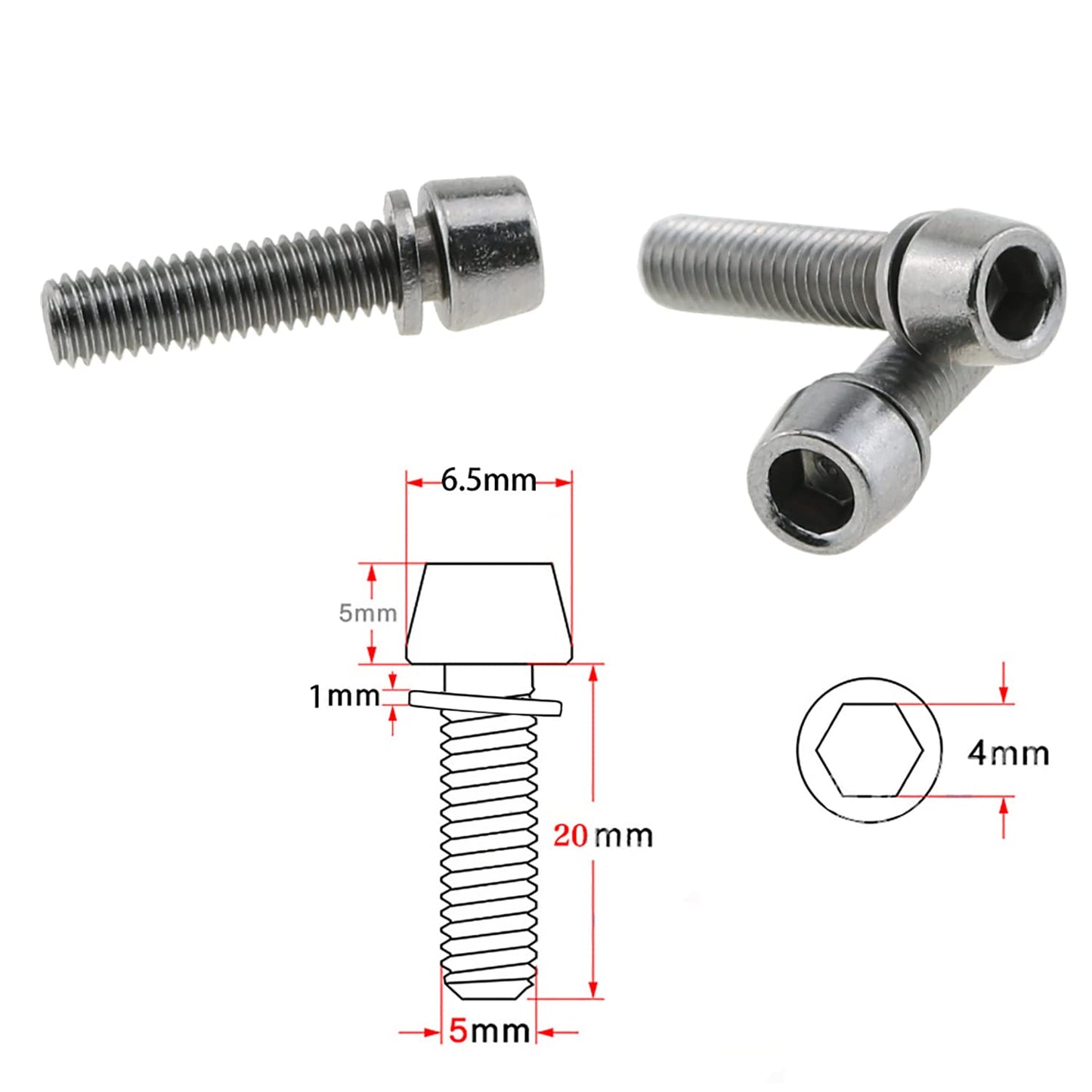 DGZZI 10PCS M5x20mm Bike Allen Hex Tapered Stainless Bolts Screws Bike Allen Hex Tapered Stainless Bolts Screws with Washer for Bicycle Stem, Sliver