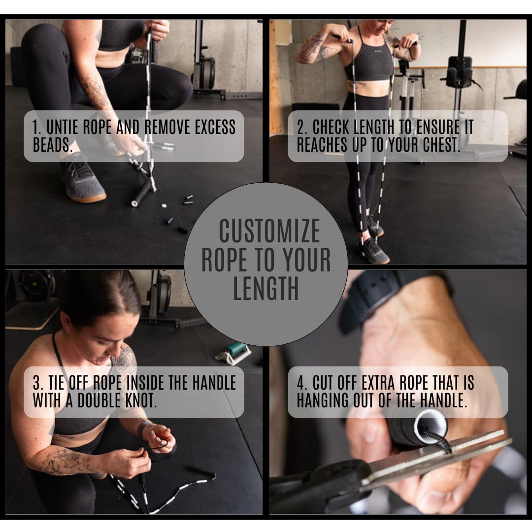 JOBEAR Athletics Beaded Jump Rope for Functional Fitness Athletes - Grip Tape Handles - Tangle-Free - Adjustable - Jump rope for Adults, Teens, and Kids (Black/White)