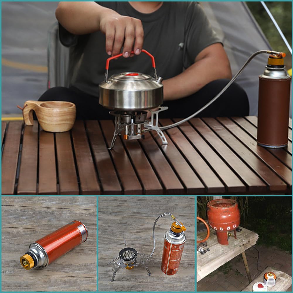 2PCS Butane Fuel Canister Adapter Butane Canister Nozzle Input Camping Stove Adapter Golden Camp Fuel Refill Adapter Propane to Butane Adapter for Camping Hiking Fishing