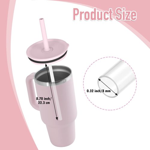 Jetstop Replacement Straws compatible with Hydro Flask 40 oz Travel Tumbler, Reusable Straw for Hydroflask Press-in Straw Lid (Fit 40oz, 8.78 inch)