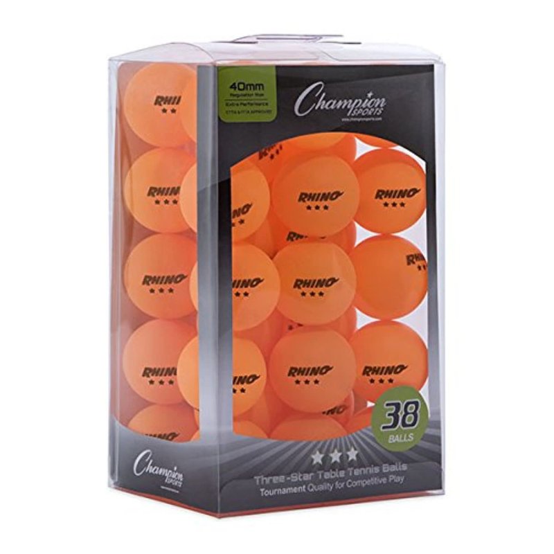 Champion Sports 3 Star Table Tennis Ball Pack – Tournament Size, Orange, Box of 38, 40mm Seamless, CTTA & ITTA Approved