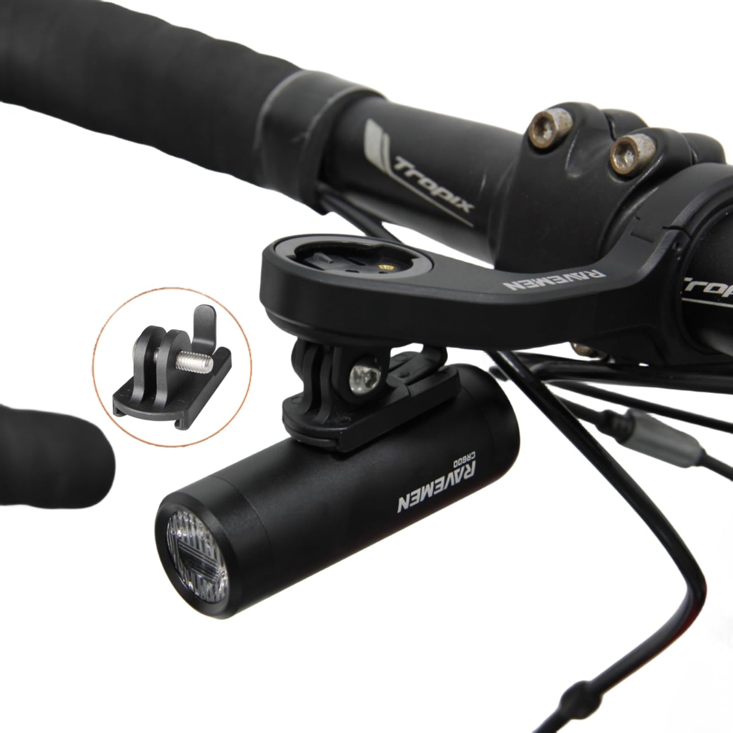 RAVEMEN CR600 Bike Front Light Upside Down Mount with AUB01 600 Lumens Anti-Glare Beam IPX6 Waterproof Bike Headlight for Road Urban Cyclists
