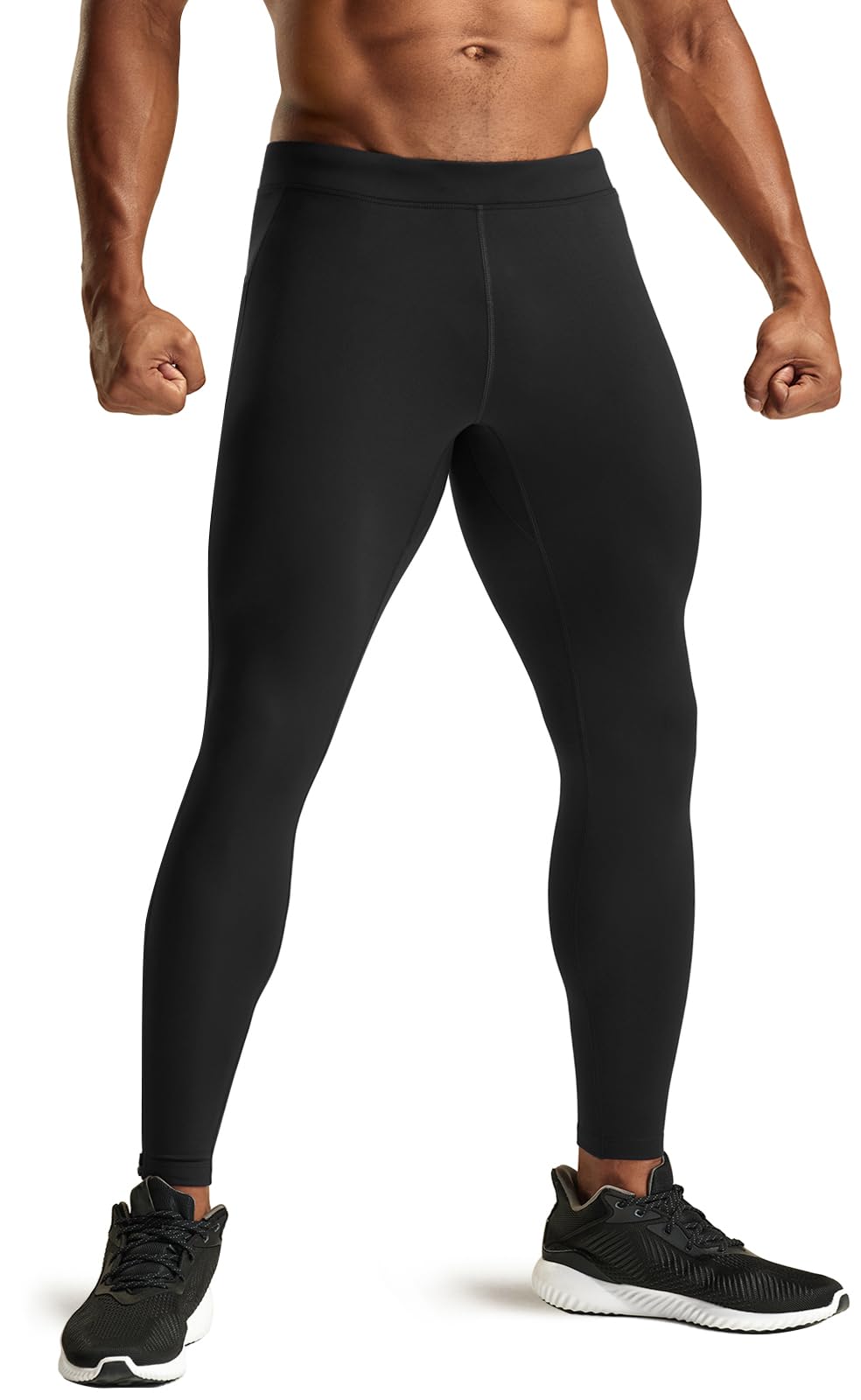 TSLA Men's Thermal Running Tights, Fleece Lined Compression Cycling Pants, Winter Cold Weather Leggings with Zipper Pocket, Running Tights Black, X-Small