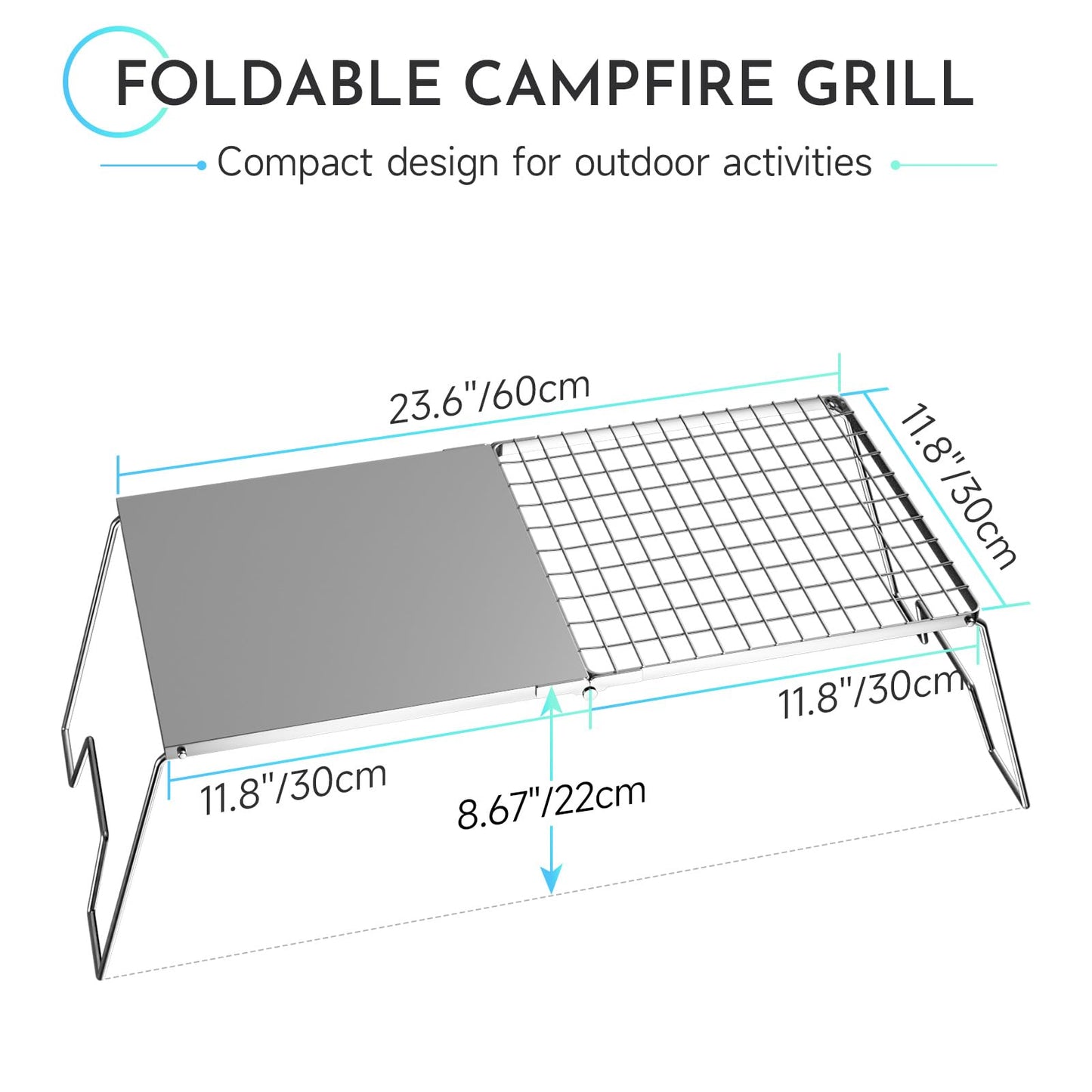 DPZM 24'' Folding Campfire Grill Grate, Heavy Duty Campfire Cooking Equipment For Compact Storage, Portable Camping Grates Over Fire Pit, Outdoor Campfire Grill And Griddle For Versatile Cooking