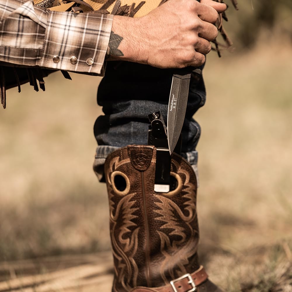 Smith & Wesson 9" H.R.T Double Edged Boot Knife with High Carbon Stainless Steel Blade, Lanyard Hole for Tactical, Self Defense