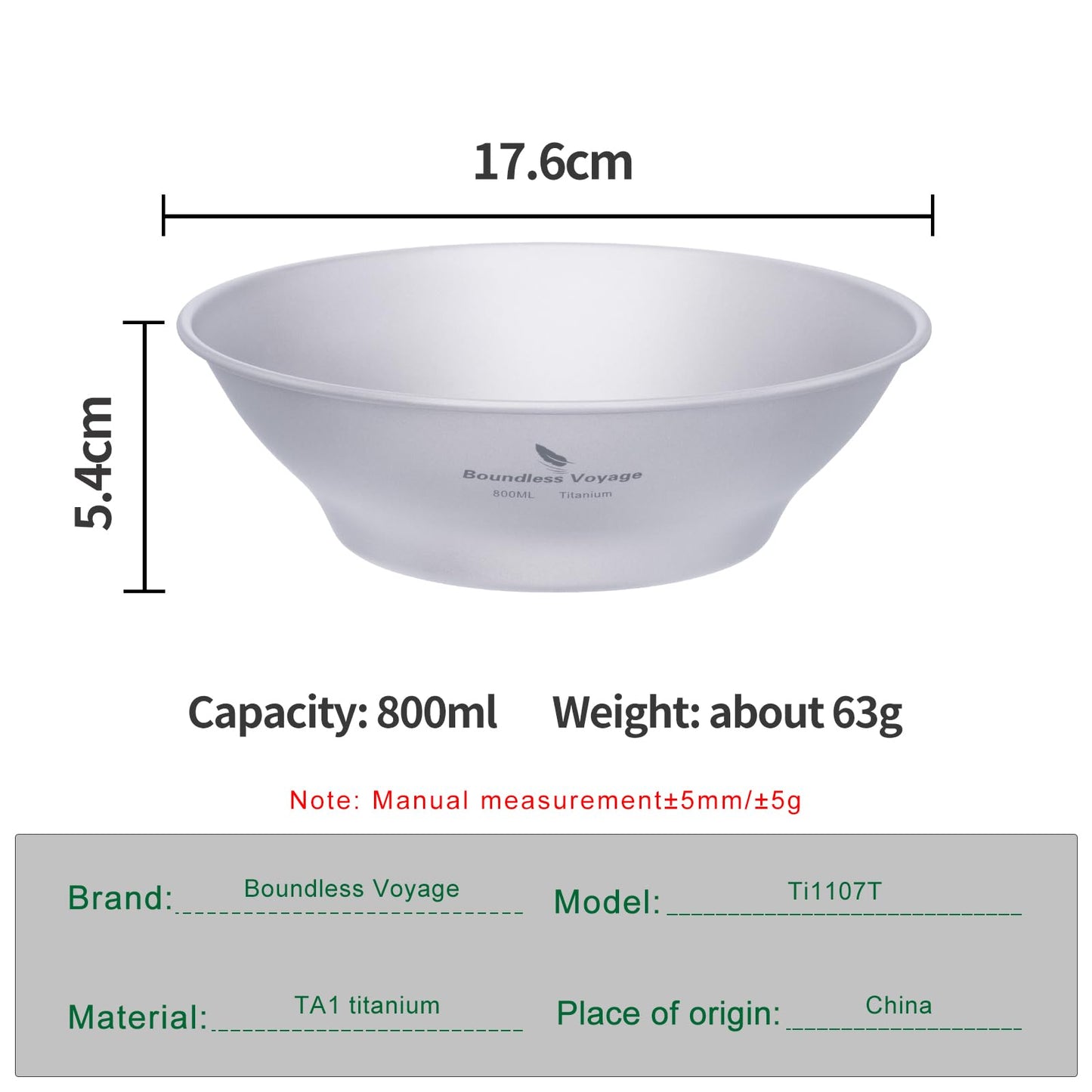 iBasingo 800ml Titanium Bowl Single-Walled Rice Salad Bowl Gym Fitness Bowl Ultralight Tableware Outdoor Camping Dinnerware Potable Stackable Kitchen Utensils with Carry Bag Ti1107T