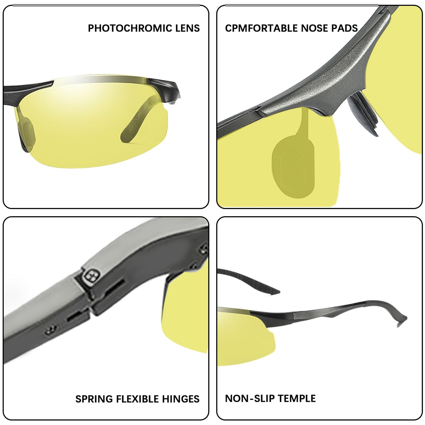 KISSOUL Photochromic Sports Polarized Sunglasses Al-MgAlloy Frame Outdoor sunglasses For Men Women Day & Night Driving Glasses