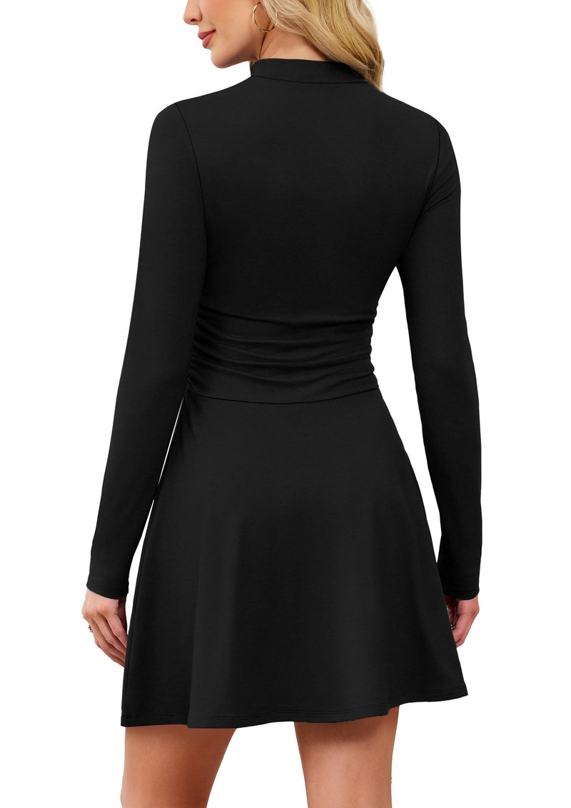 OFEEFAN Long Sleeve Black Dress Fall Winter Dresses for Women 2025 Cocktail Mini Outfits Wedding Guest Clothing Mock Neck L