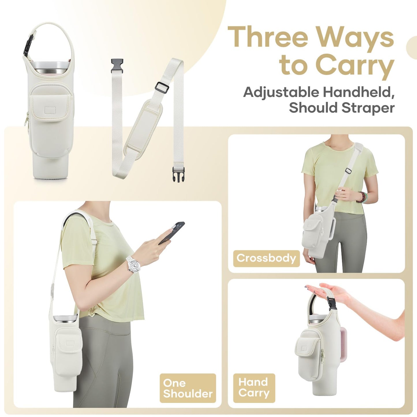 Carrier Bag with Phone & Flap Pockets Accessories for Stanley 40/30oz Tumbler with Handle, Insulated Neoprene Cup Holder Carrier Bag w/Shoulder & Handheld Strap Fits Stanley Cup Accessories
