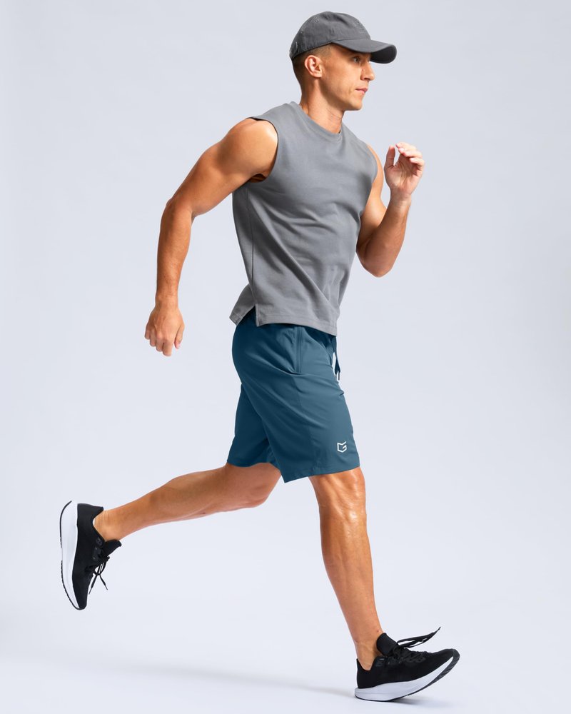 G Gradual Men's Athletic Running Shorts with Zipper Pockets Quick Dry 7"/ 5"/ 9" Workout Gym Shorts for Basketball Hiking(Dusty Blue,9S)