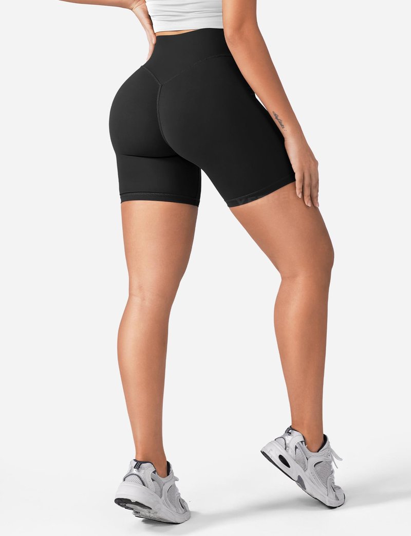 YEOREO Women's Biker Shorts 4.5" / 6" Workout Gym Shorts Craze High Waist Tummy Control Hidden Scrunch Running Yoga Black M