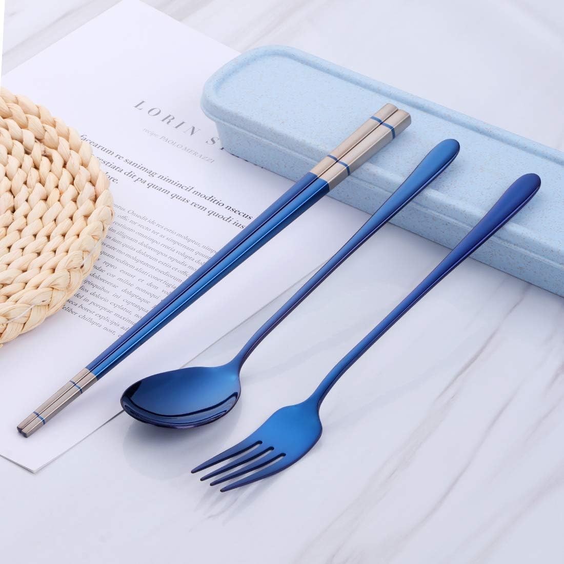 3 PCS Outdoor Flatware Set Fork Spoon Chopsticks/Travel Flatware Set with a Case