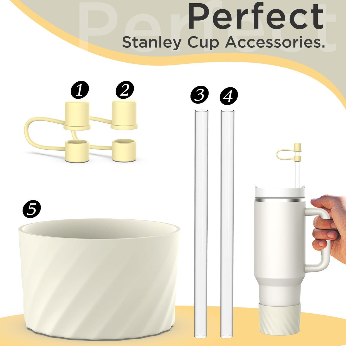 AICase for Stanley Boot Bottom Protector and Straw Cover Topper Cap with Reusable Replacement Straws for Stanley/Simple Modern 30/40 Oz Tumbler Cup Accessories